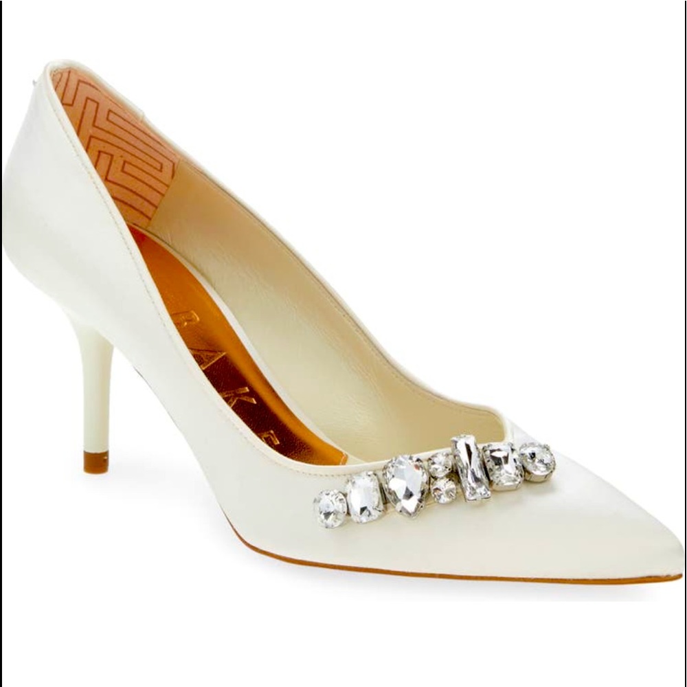 Ted Baker London Embellished Crystal Mid Heel Ivory Bridal Shoe.